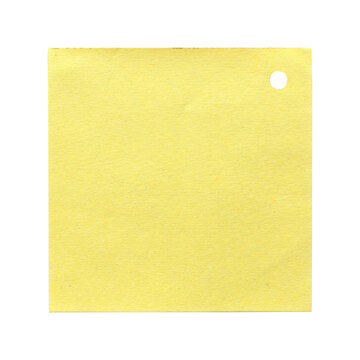 Yellow blank paper note memo with a punch hole isolated on white background.