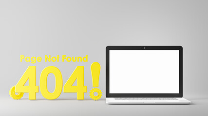 3d render of laptop with error 404 page not found for your mockup design