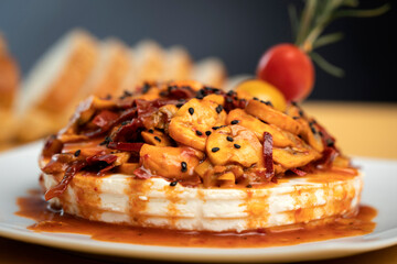 Gourmet dishes on the restaurant bar table.