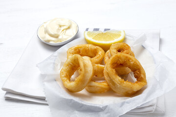 Squid rings sandwiches with mayonnaise sauce. Typical Spanish food