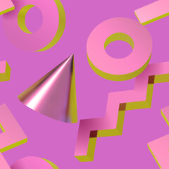 Seamless pattern with golden 3D shapes flying over aqua menthe green backdrop, abstract background for your design