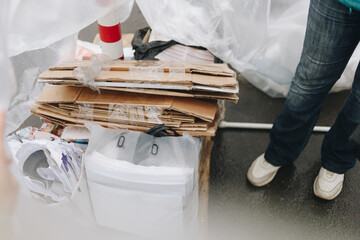 Sorted cardboard and paper for recycling. Sorting out garbage. Zero waste. Waste paper sorting
