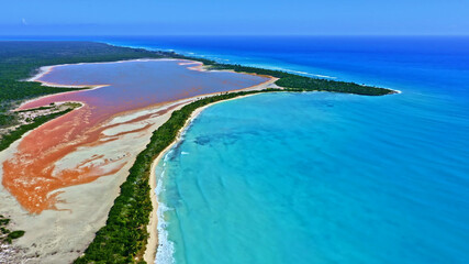 Fototapeta na wymiar Ocean Tropical Beach Forest Landscape Caribbean Palms Lagoon