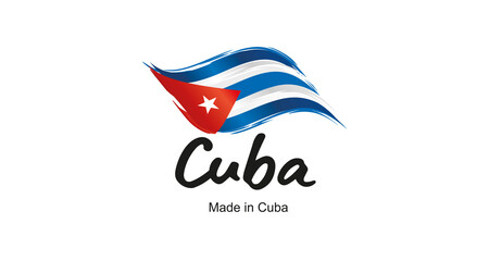 Made in Cuba handwritten flag ribbon typography lettering logo label banner