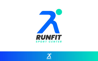 Running Man Abstract Delivery Sport Fitness Logo design pattern trail illustration style. R for running sport center logo design.