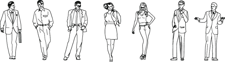 Silhouettes of men and women in official clothes.