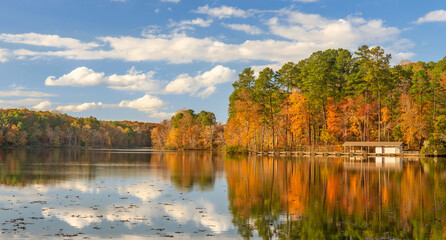 Autumn scene at Umstead Park State Park in Raleigh, North Carolina - Canoe Lake House