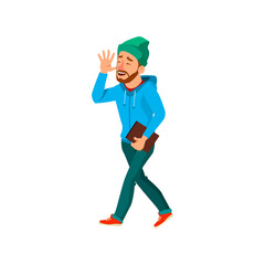 Fototapeta premium happy man walking after success test in college cartoon vector. happy man walking after success test in college character. isolated flat cartoon illustration