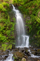 Obraz premium Long exposure of the Hollowbrook waterfall on the South West Coastpath from Woody Bay to Heddons Mouth in Devon