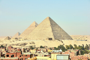 Egyptian pyramids. Settlement at the foot of the pyramids.