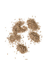 Pile of cumin seeds isolated on white background