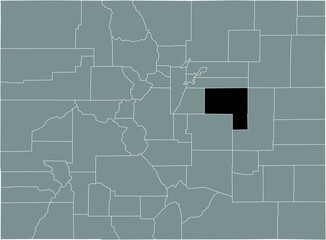 Black highlighted location map of the US Elbert county inside gray map of the Federal State of Colorado, USA
