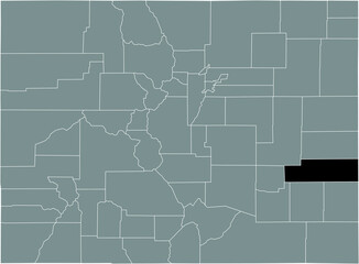 Black highlighted location map of the US Kiowa county inside gray map of the Federal State of Colorado, USA