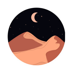 Round abstract landscape. Desert. Boho style. Minimalistic landscape. One line. Trendy print of nature, for logo, sticker, for decor, background, for packaging, for web design.