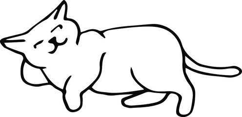 Contour drawing of a cat. Symbol. Line art. A happy cat. The cat is asleep. Doodle. Vector graphics.