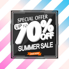 Summer Sale up to 70% off, poster design template, season best offer, discount banner, vector illustration