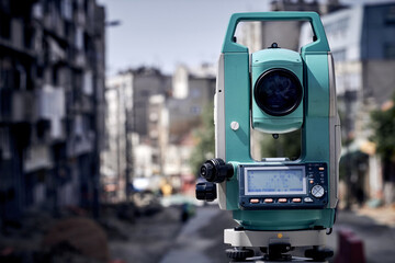 Theodolite instrument for measuring land angles during construction.