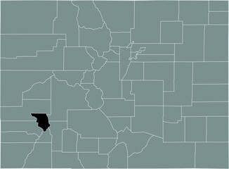 Black highlighted location map of the US Ouray county inside gray map of the Federal State of Colorado, USA