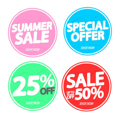 Summer Sale banners design template, set discount tags, vector illustration