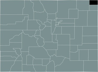 Black highlighted location map of the US Sedgwick county inside gray map of the Federal State of Colorado, USA