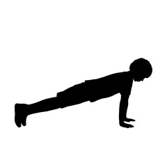 Silhouette sporty boy is pushing up.