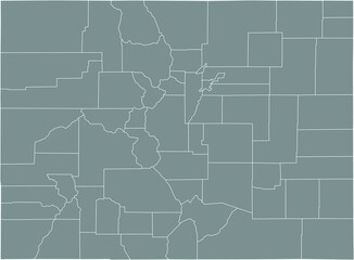 Gray vector map of the Federal State of Colorado, USA with white borders of its counties