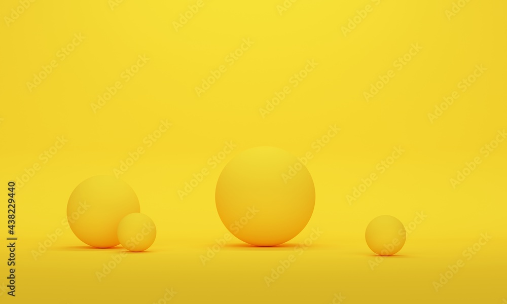 Poster abstract yellow background with spheres. backdrop design for product promotion. 3d rendering