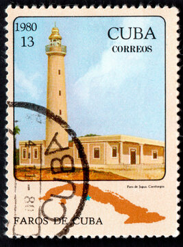 Cuban lighthouse on postage stamp. Lighthouses of Cuba. Passion for philately