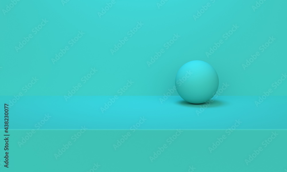 Poster abstract background turquoise sphere on the shelf. backdrop design for product promotion. 3d renderi