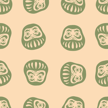 Daruma doll seamless pattern. Hand drawn traditional tile seamless pattern symbol of luck in japan - Daruma Doll. Vector asian doodle style daruma background for paper, fabric, textile, decoration.