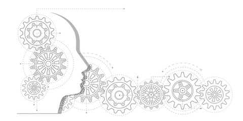 Face profile with gears.Technological concept.Innovative ideas.Rotating mechanism of round parts . Vector illustration.