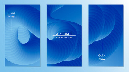 Abstract geometric blue vector background with 3d twisted liquid shape. Set of colorful design templates with fluid shapes.
