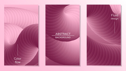 Abstract geometric pink vector background with 3d twisted liquid shape. Set of colorful design templates with fluid shapes.