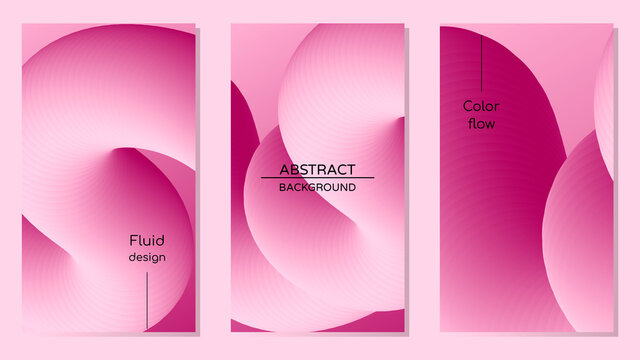 Abstract geometric pink vector background with 3d twisted liquid shape. Set of colorful design templates with fluid shapes.