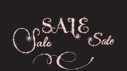 Vector set of realistic shining rose gold glitter sale icons. Sale banner luxury design. Sparkling isolated text template on a black background.