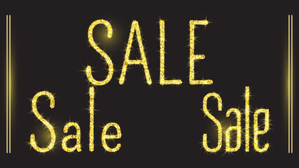 Vector set of realistic shining golden glitter sale icons. Sale banner luxury design. Sparkling isolated text template on a black background.