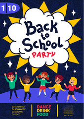 Obraz premium Back to school party poster. School dance party flyer.