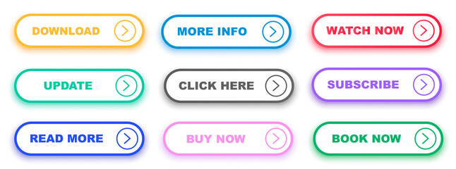 Set of vector modern trendy flat buttons. Different colors of main shapes.