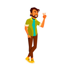 happy man gesturing peace to colleagues on corporate party cartoon vector. happy man gesturing peace to colleagues on corporate party character. isolated flat cartoon illustration