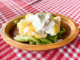  Albanian traditional food fresh peppers with sour cream.