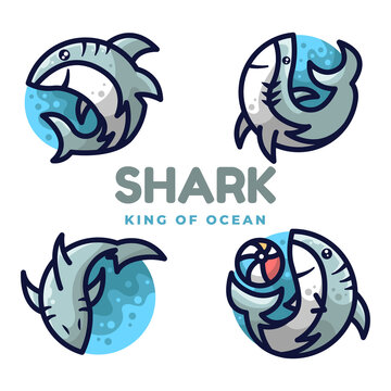 Shark Cute Logo Mascot design. Logo set.