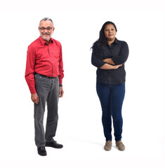 couple of latin woman and caucasian man on white background