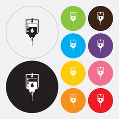 A blood donation bag with tube icon