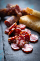 Slices of cured meat sausage
