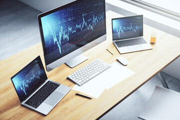 Fototapeta premium Abstract creative financial diagram on modern computer monitor, banking and accounting concept. 3D Rendering