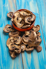 Dried button mushrooms, healthy food ingredient