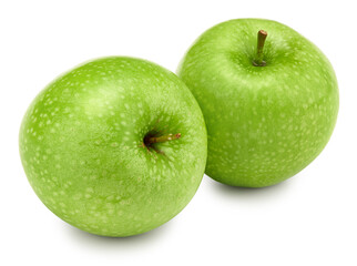 two green apples isolated on white background. clipping path