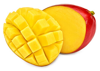 fresh sliced mango isolated on white background. exotic fruit. clipping path