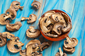 Dried button mushrooms, healthy food ingredient