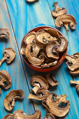 Dried button mushrooms, healthy food ingredient